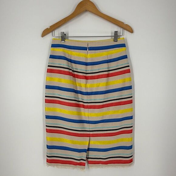 J.Crew Jacquard Pencil Skirt in Cream/ Rainbow Stripe | Size 2 - Picture 3 of 7